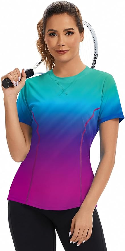 AVOOGUE Women's Short Sleeve Workout Tops Quick Dry Athletic UPF50+ Sun Protection Shirts Gym Hiking Running Yoga Clothes