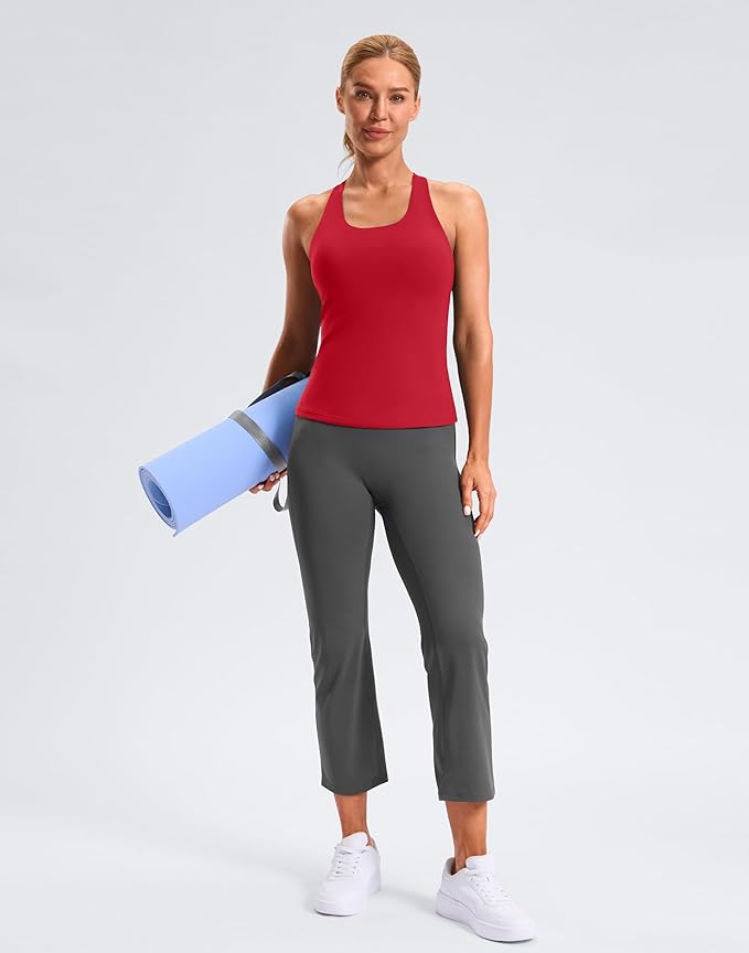 Soothfeel Womens Workout Tank Tops with Built in Bra Racerback Athletic Yoga Top High Neck Sports Gym Sleeveless Shirts