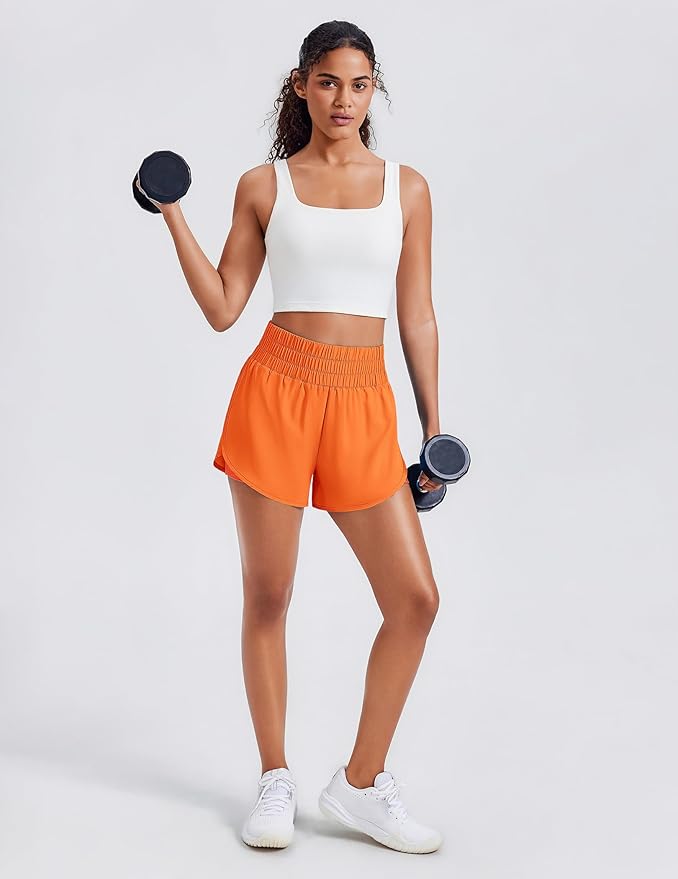 PINSPARK Women's 2 in 1 Running Shorts High-Split Athletic Short High Waisted 3" Liner Workout Gym Short with Pockets