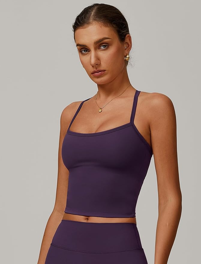QBGJTD Womens Longline Sports Bras Cross Back Active Gym Yoga Padded Workout Crop Tank Top with Built in Bra