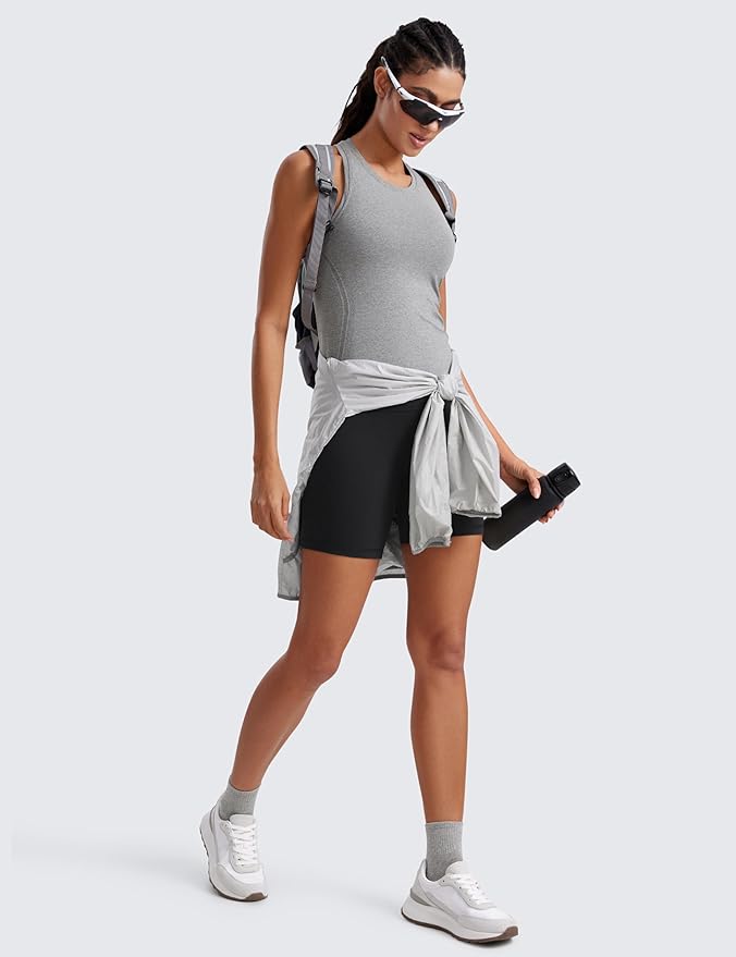 CRZ YOGA Seamless Workout Tank Tops for Women - Athletic Running Gym Sleeveless Shirts Crewneck Racerback Breathable