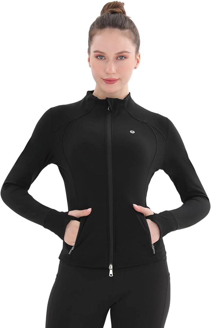 Women's Thermal Yoga Jacket - Thick Warm Full Zip Long Sleeve for Running Gym, Fleece Lined for Cold Weather Winter