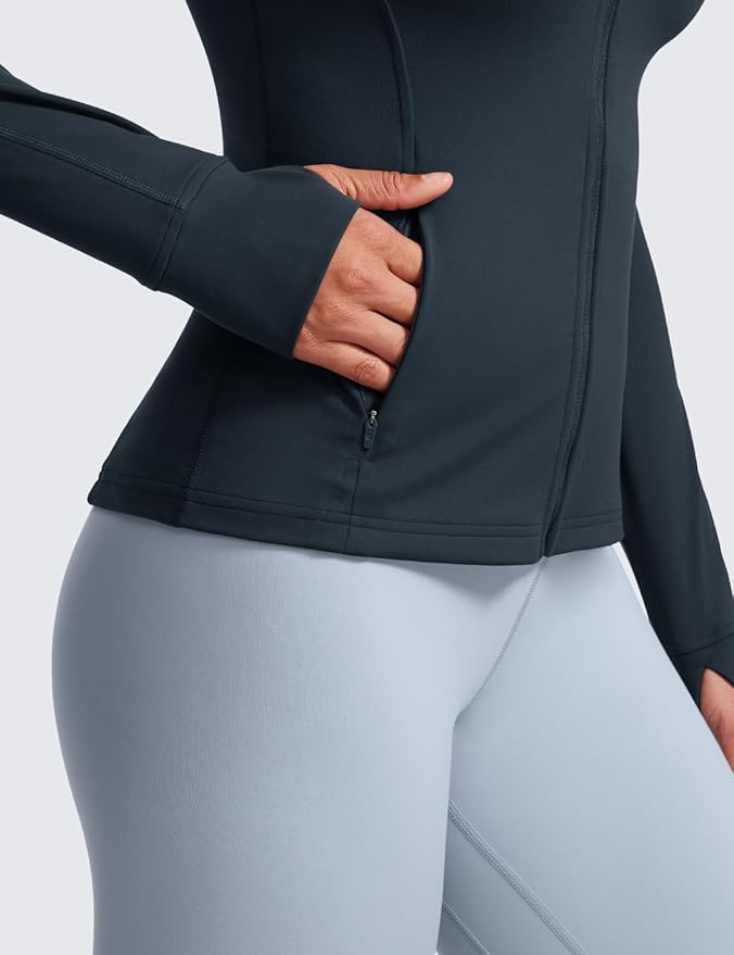 CRZ YOGA Butterluxe Hip Length Jackets for Women - Full Zip Athletic Track Tops with Thumb Holes Pockets