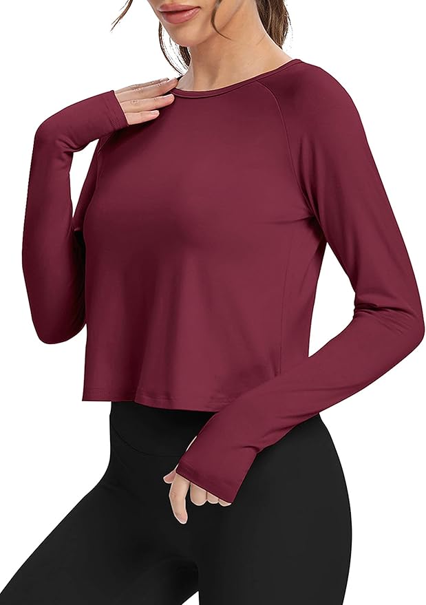 Bestisun Long Sleeve Athletic Workout Shirts Sports Yoga Gym Crop Tops for Women