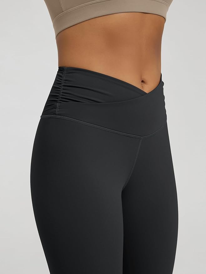 ODODOS Women's Cross Waist Yoga Leggings with Inner Pocket, 23"/25"/28" Gathered Crossover Workout Yoga Pants