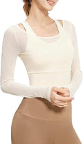 Women's 2 in 1 Yoga Long Sleeve Mesh Gym Athletic Tops Stretch Workout Pilates Shirts with Comfortable Sports Bra