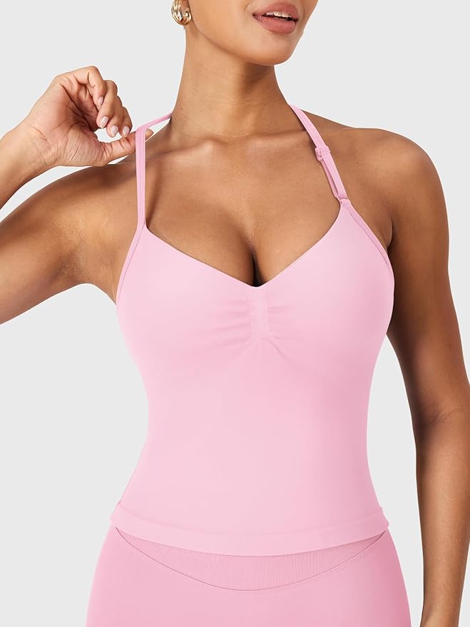 YEOREO SoftHue Impact Longline Strappy Top Women's Halter Workout Tank Tops Backless Gym Longline with Adjustable Strap