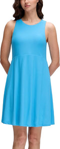 CRZ YOGA Cloudweight Double Layer Midi Dress for Women - Crewneck Flowy Tank Top Sleeveless Outfits for Casual Travel
