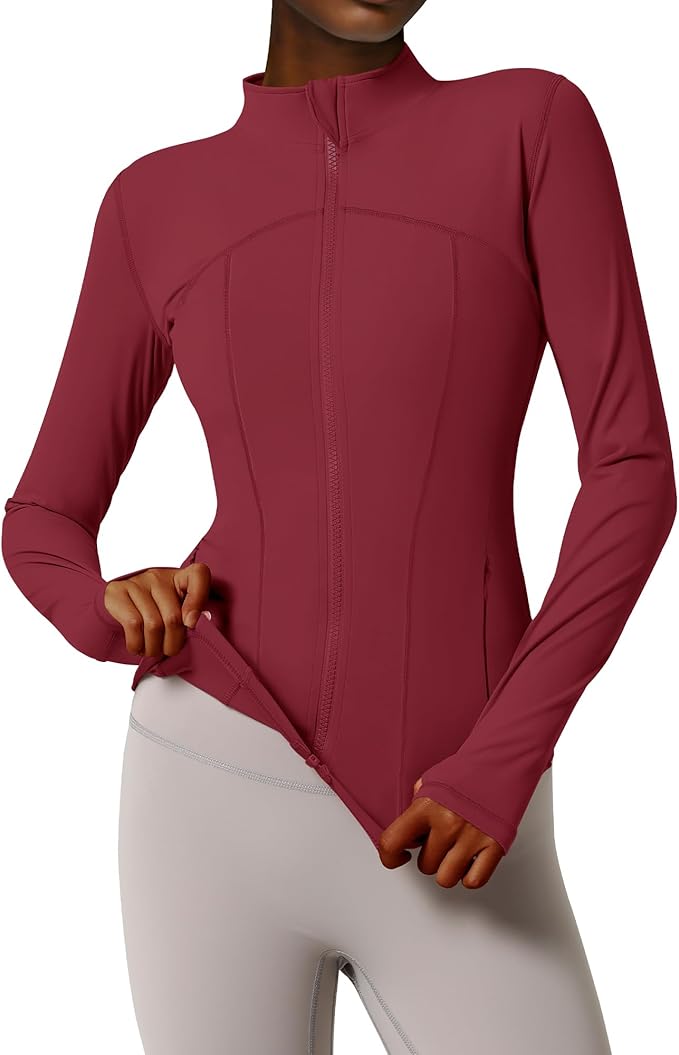 Gacaky Women's Slim Fit Workout Running Track Jackets Full Zip-up Yoga Athletic Jacket with Thumb Holes