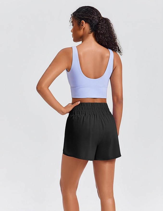 PINSPARK Women's 2 in 1 Running Shorts High-Split Athletic Short High Waisted 3" Liner Workout Gym Short with Pockets