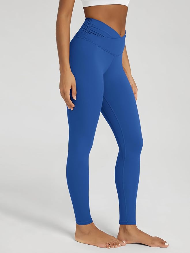 ODODOS Women's Cross Waist Yoga Leggings with Inner Pocket, 23"/25"/28" Gathered Crossover Workout Yoga Pants