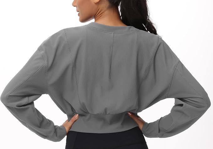 THE GYM PEOPLE Women's Cropped Jackets Full Zip Long Sleeve Ribbed Workout Sweatshirts Lightweight Casual Tops