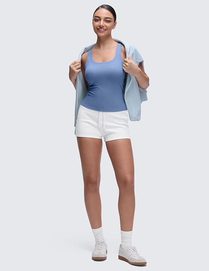 CRZ YOGA Softembrace Scoop Neck Tank Tops for Women - Casual Going Out Soft Double Lined Crop Basic Sleeveless Shirts