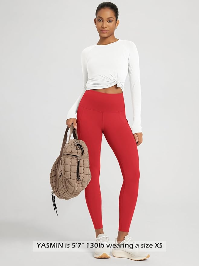 ODODOS Women's High Waisted Yoga Leggings with Pockets, Tummy Control Non See Through Workout Athletic Running Yoga Pants