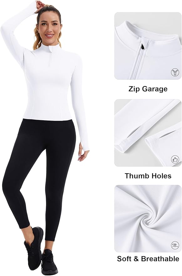ZHENWEI Womens Workout Tops Long Sleeve Quarter Zip Pullover Quick Dry Golf Shirt Athletic Slim Fit Crop Yoga Gym Tops