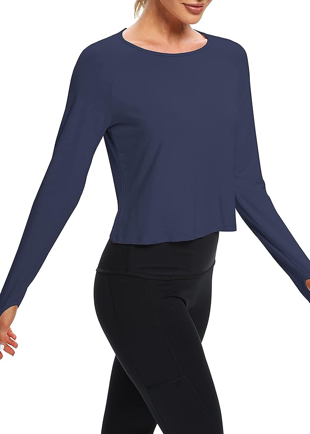 Bestisun Long Sleeve Workout Running Shirts Athletic Yoga Gym Crop Tops for Women