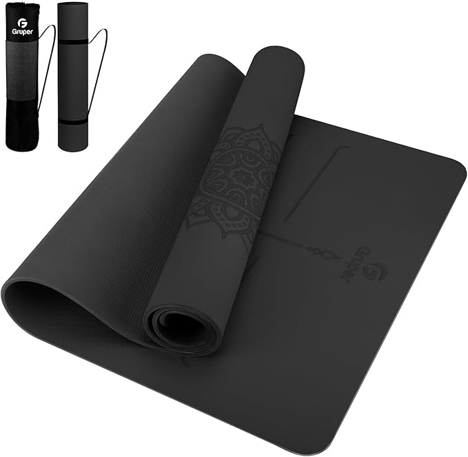 Gruper Yoga Mat Non Slip TPE Extra Wide Yoga Mat with Alignment Mark, 72"L x 32"W x 0.32"/0.24"Th (183cm x 80cm x 8mm/6mm), Anti-Tear Exercise Mat with Carrying Strap and Bag, Workout Mats for Yoga, Pilates