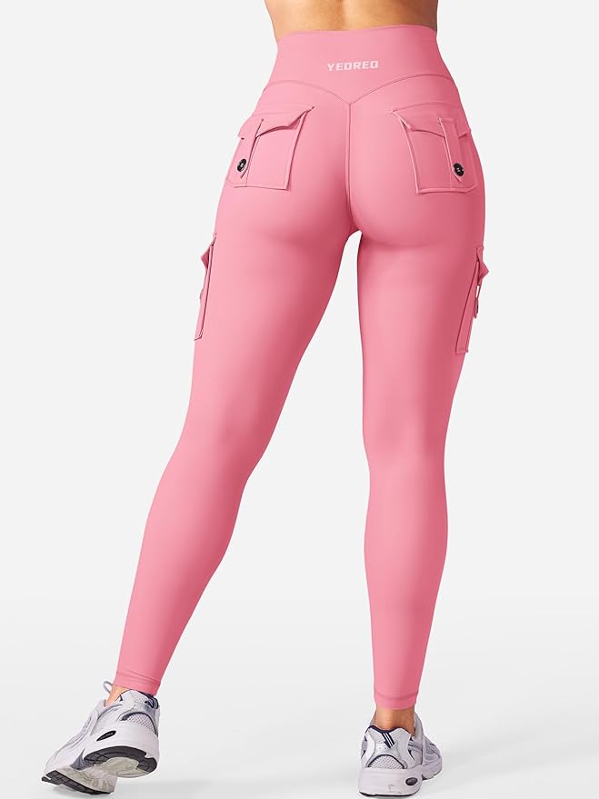 YEOREO CoreFlex Workout Cargo Leggings with Pockets for Women Hidden Scrunch Butt Lifting Leggings Gym Yoga Pants
