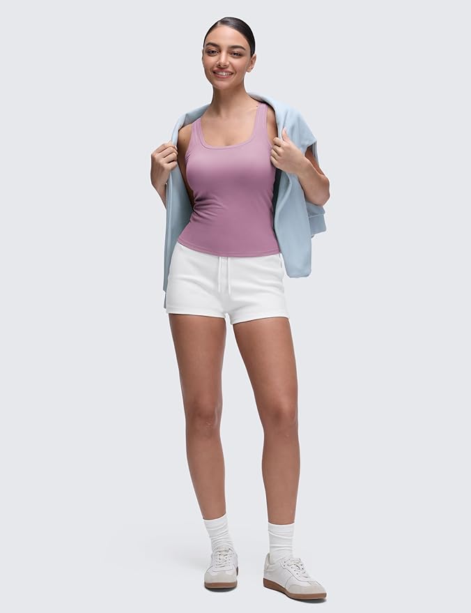 CRZ YOGA Softembrace Scoop Neck Tank Tops for Women - Casual Going Out Soft Double Lined Crop Basic Sleeveless Shirts