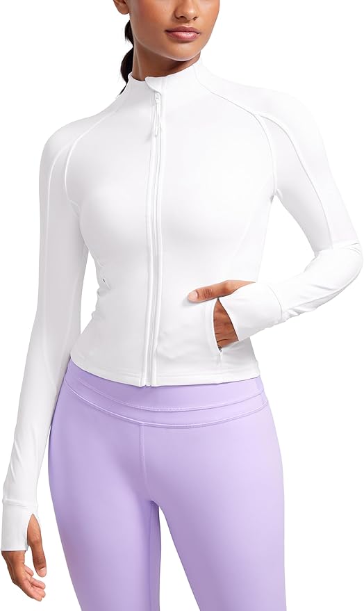 CRZ YOGA Butterluxe Waist Length Jackets for Women - Full Zip Athletic Track Tops with Thumb Holes Pockets