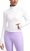 CRZ YOGA Butterluxe Waist Length Jackets for Women - Full Zip Athletic Track Tops with Thumb Holes Pockets