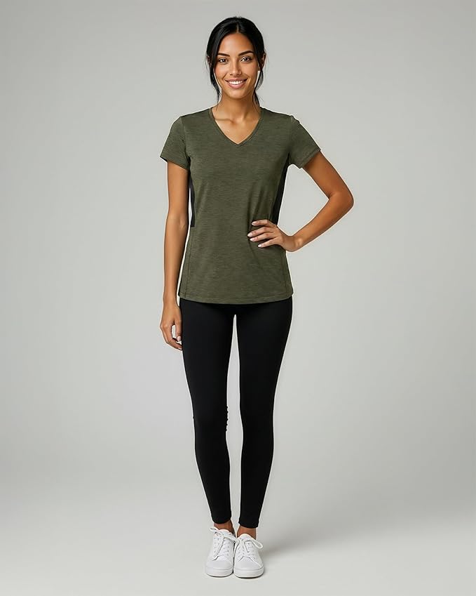 Real Essentials 5 Pack: Women's Dry-Fit Short Sleeve V Neck T Shirt Workout Fitness Yoga Top Tee (Available in Plus Size)