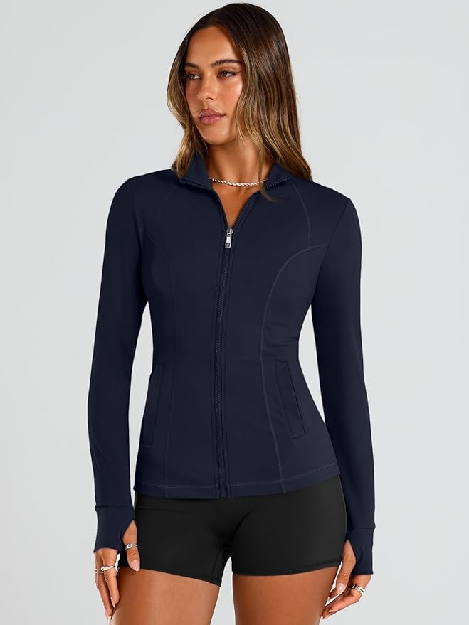 Trendy Queen Womens Lightweight Zip Up Jackets 2026 Athletic Workout Hoodies Spring Shirt Fitted Gym Clothes with Pocket