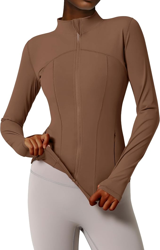 Gacaky Women's Slim Fit Workout Running Track Jackets Full Zip-up Yoga Athletic Jacket with Thumb Holes