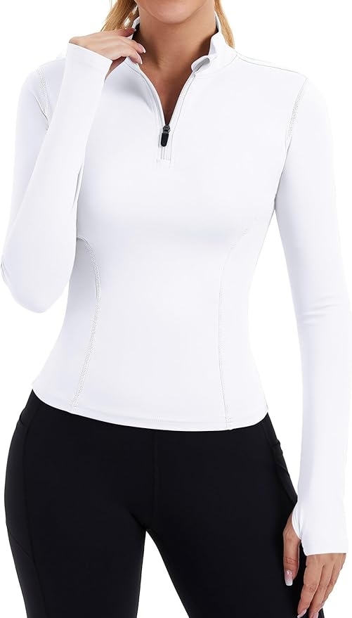 ZHENWEI Womens Workout Tops Long Sleeve Quarter Zip Pullover Quick Dry Golf Shirt Athletic Slim Fit Crop Yoga Gym Tops
