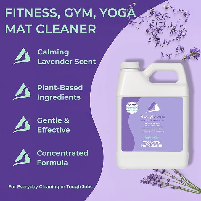 SwaytAway Fitness Mat Cleaner Concentrate – 32oz/Make 4 Gal - No-Slip No-Residue Lavender Essential Oil Formula – USA Made Aromatherapy Yoga Mat Spray for Home & Studio – Natural Cleaning Solution
