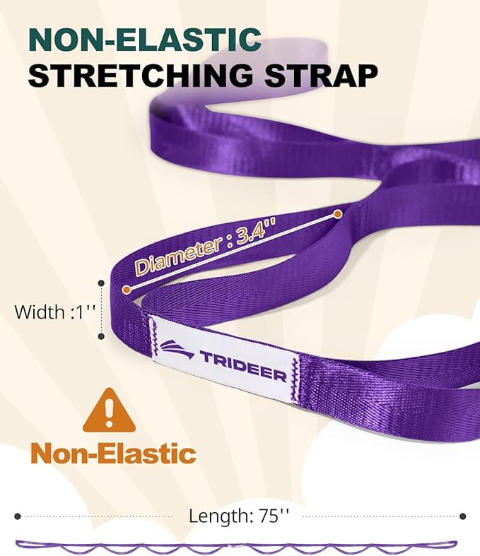 Trideer Stretching Strap for Physical Therapy & Home Rehab, Non-Elastic Yoga Strap for Stretching with Loops for Hamstring, Calf & Back Stretcher Mobility, Hip & Pilates