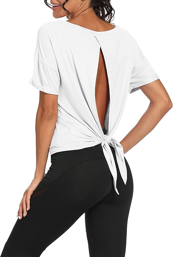 Bestisun Workout Tank Tops Open Back Yoga Exercise Shirts Tie Back Athletic Clothes for Women