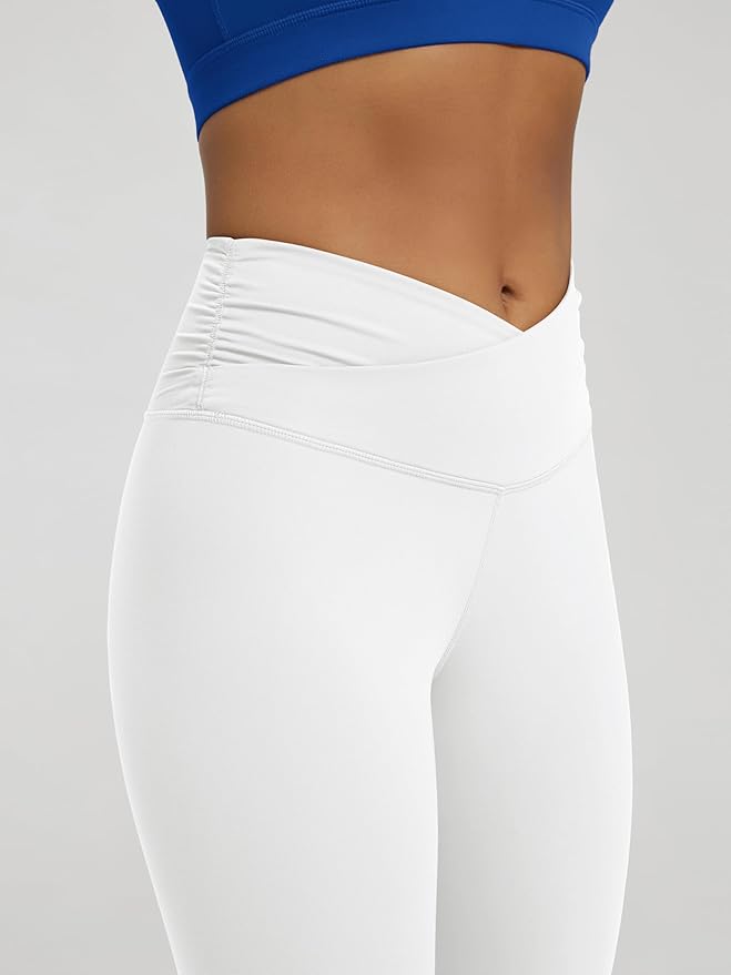 ODODOS Women's Cross Waist Yoga Leggings with Inner Pocket, 23"/25"/28" Gathered Crossover Workout Yoga Pants