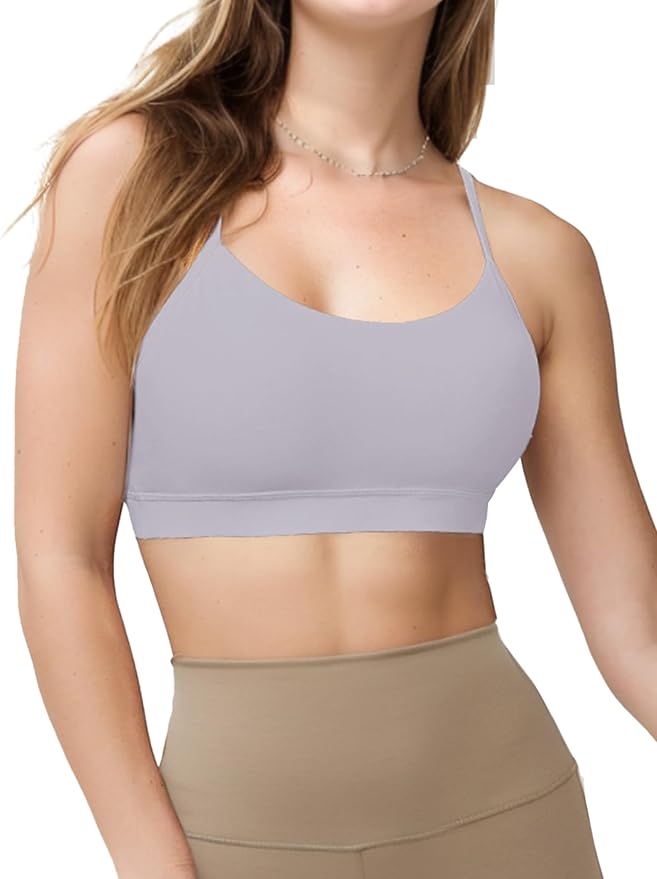 Buauty 2 Packs Y Back Sports Bra for Women, Low Impact Padded Racerback Spaghetti Strap Bras, Workout Yoga Tops