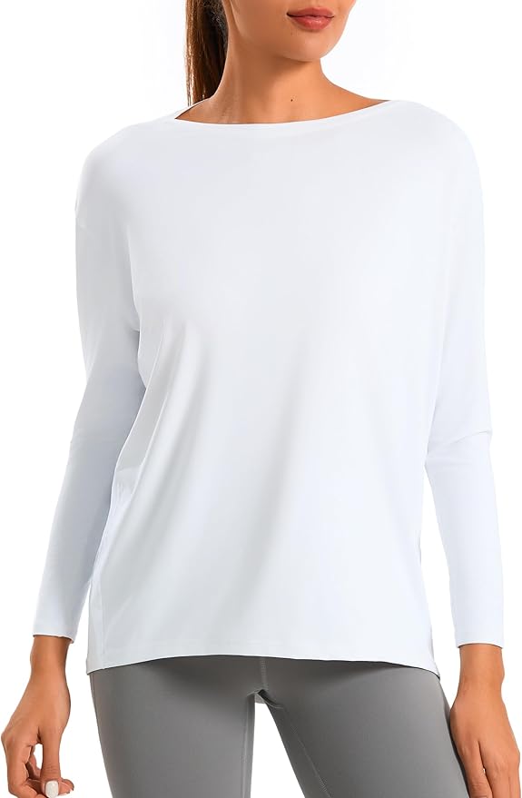 JOYSPELS Ice Silk Boat Neck Long Sleeve Workout Tops for Women Loose Fit Athletic Running Gym Yoga Shirts