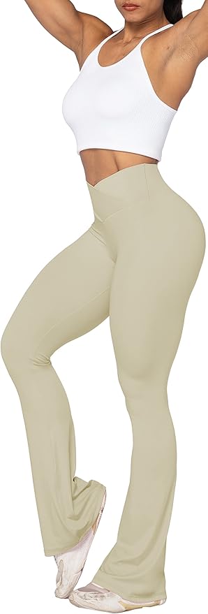 Sunzel Flare Leggings, Crossover Yoga Pants with Tummy Control, High-Waisted and Wide Leg