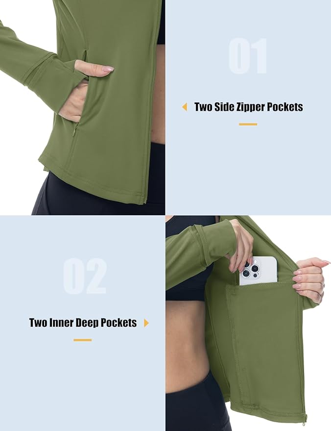 Gopune Women's Workout Athletic Jacket Lightweight Zip Up Yoga Slim Fit Tops with Pockets
