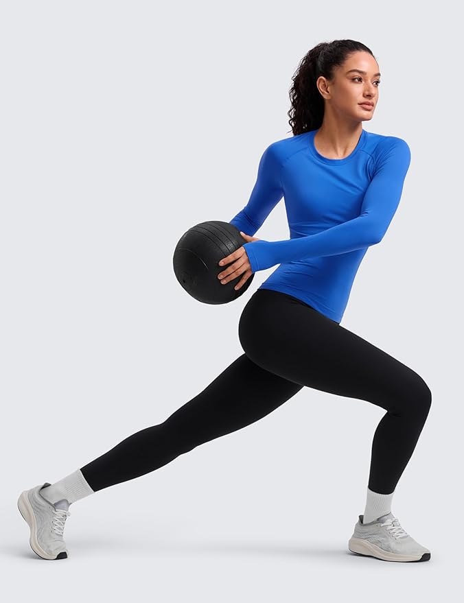 CRZ YOGA Seamless Long Sleeve Shirts for Women Waist Length - Workout Athletic Running Gym Yoga Tops Crewneck Breathable