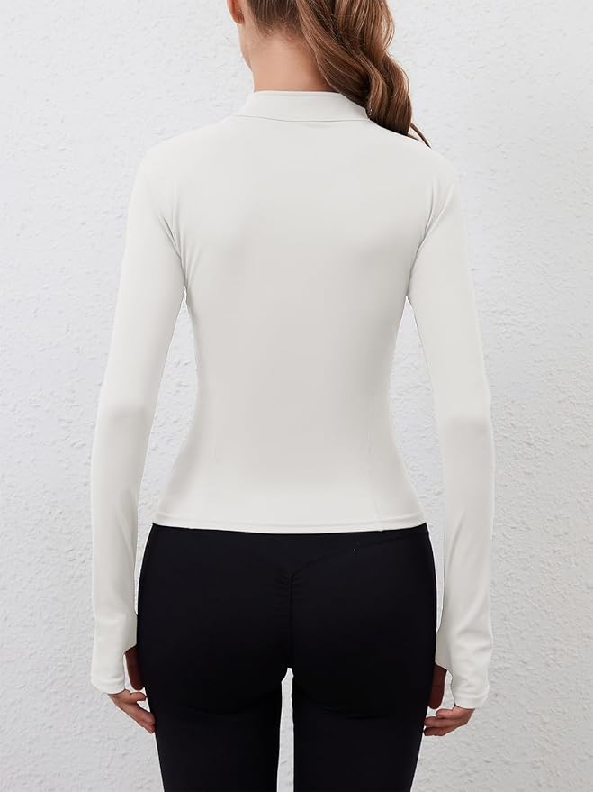 Women Built-In Pockets Athletic Jackets Slim Fit Full Zip up Workout Yoga Gym Jacket with Thumb Holes