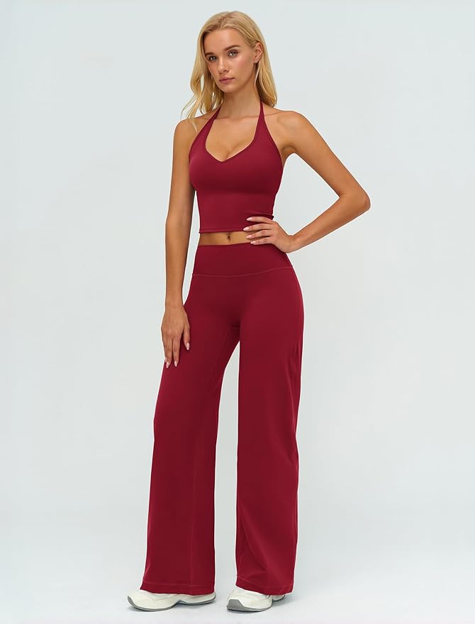 ABOCIW Womens Workout Sets 2 Piece Spaghetti Straps Crop Top Straight Leg Yoga Pants Yoga Pilates Outfits