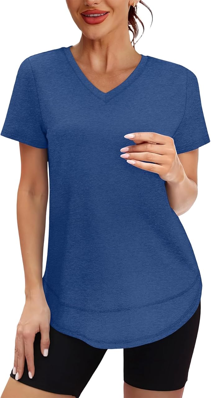 XIEERDUO Womens Workout Tops Short Sleeve Shirts Quick Dry Outfits for Hiking Running V Neck S-3XL