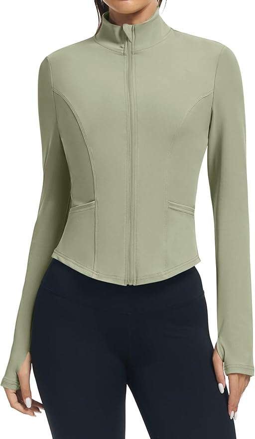 LOMON Women's Athletic Jackets Cropped Long Sleeve Workout Tops Yoga Zip Up Jackets Gym Tops Golf Shirts