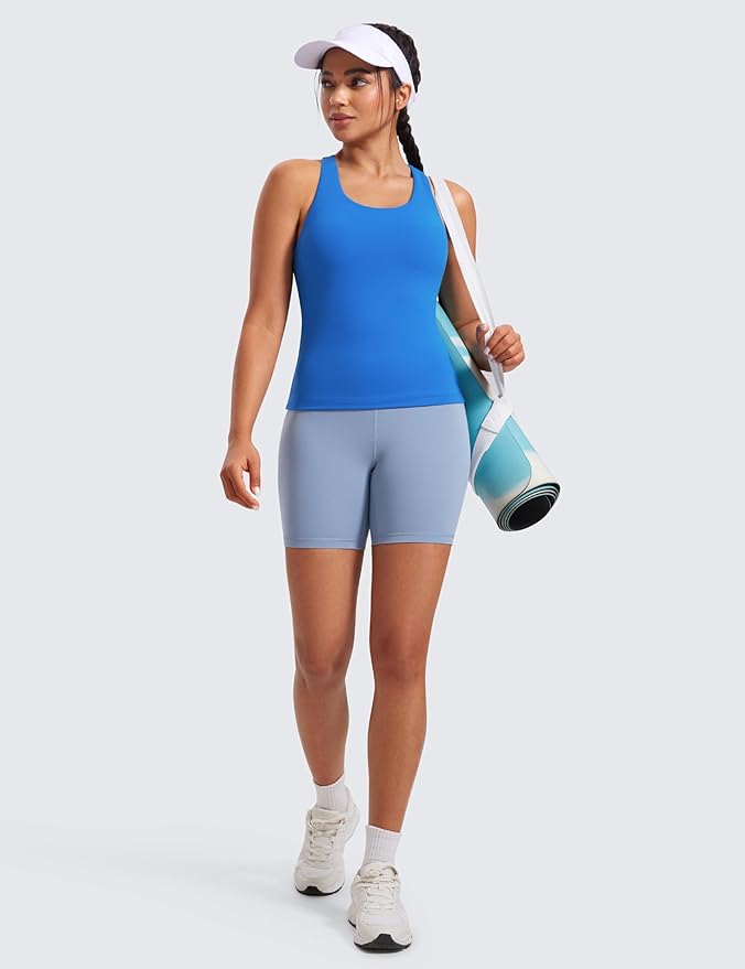 CRZ YOGA Butterluxe Workout Racerback Tank Tops for Women - Padded Athletic Spandex Yoga Shirts with Built in Bra
