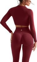 SUUKSESS Women 2 Piece Workout Sets Hidden Scrunch Hip Lifting Seamless Leggings Long Sleeve Yoga Crop Tops
