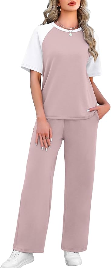 WIHOLL 2 Piece Sets for Women Resort Wear Travel Vacation Outfits Summer Short Sleeve Lounge Sets