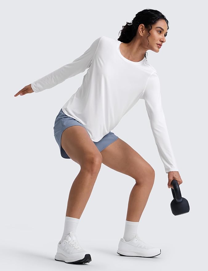 CRZ YOGA Lightweight Workout Long Sleeve Shirts for Women - Gym Running Fall Athletic Training T-Shirts High Neck Tops