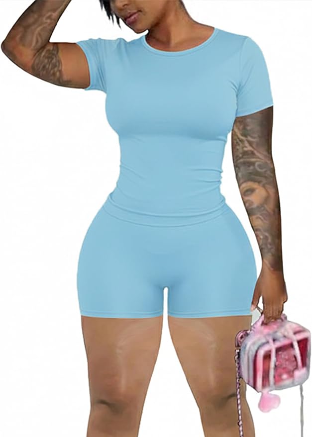 chicyes Lounge 2 Piece Sets For Women Summer Gym Two Piece Outfits Workout Plus Size Set Matching Shorts Clothes