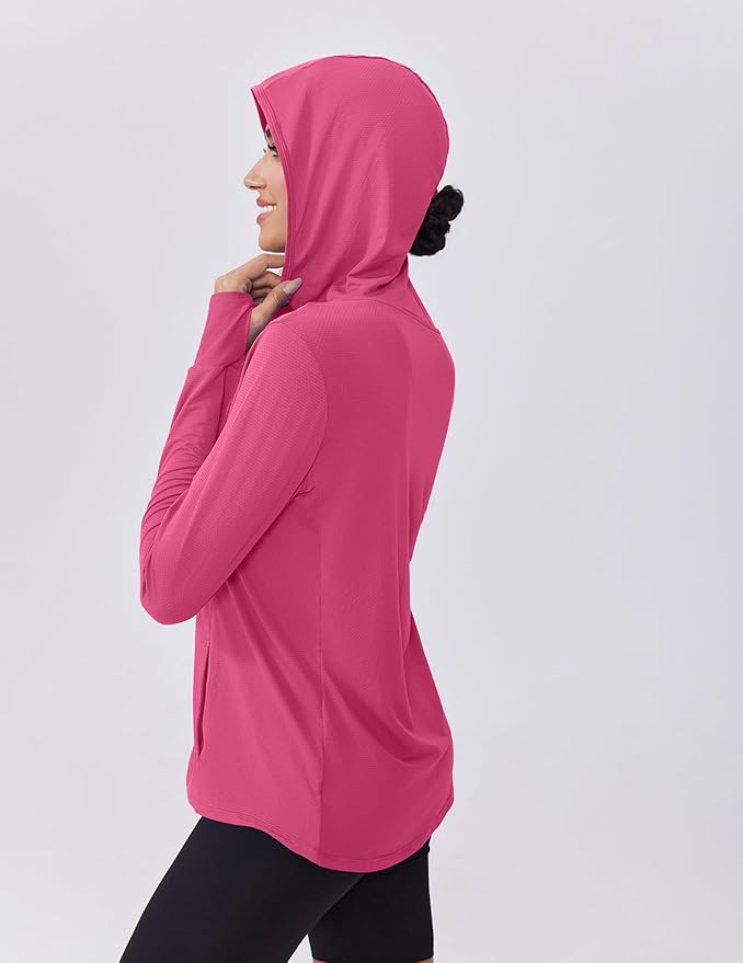 PINSPARK Women's UPF 50+ Sun Protection Hoodie Jacket Lightweight Full Zip Athletic Jacket Long Sleeve Shirt with Pockets