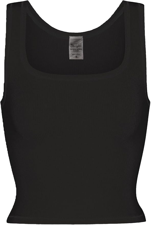Danysu Women Rib Tank Top Padded Workout Top Square Neck Crop Tank Fitted Basic Cami Tops