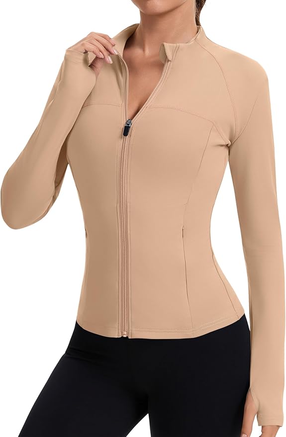 Rapbin Women's Full Zip Workout jackets Runing Slim Fit Athletic Tops With Thumb Holes